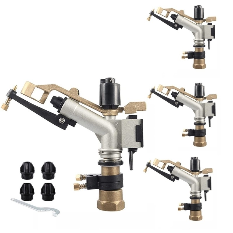 Aspersor de irrigação de alcance ajustável de 1" com 4 bicos e 1 chave de ajuste. Pacote com 4 unidades.