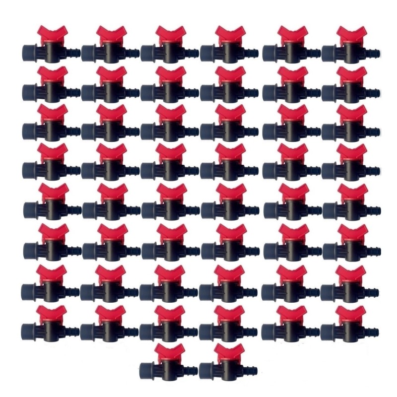 Vanne de commutation pour irrigation goutte à goutte 16 mm x 3/4", robinet d'arrêt, paquet de 50 unités.