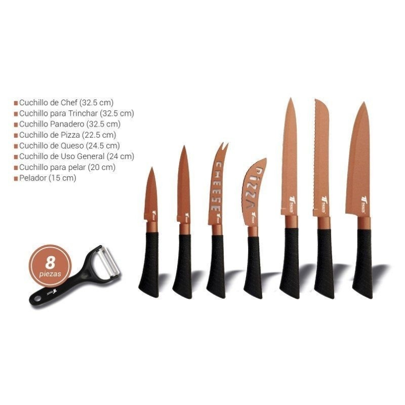 Conjunto de 8 facas de cozinha de aço inoxidável forjado de alta precisão com cabo ergonômico