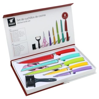 Set de 8 Cuchillos con Hoja de Acero Inoxidable Antiadherente