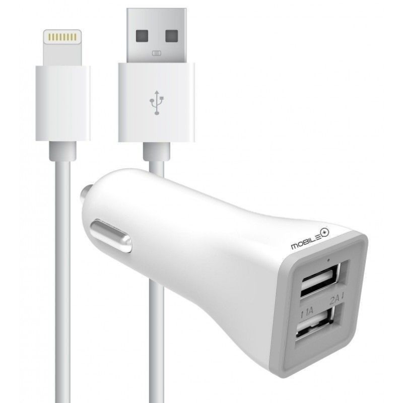 Cargador para Coche con Doble Entrada USB  Compatible con iPhone (2.1A/1A)