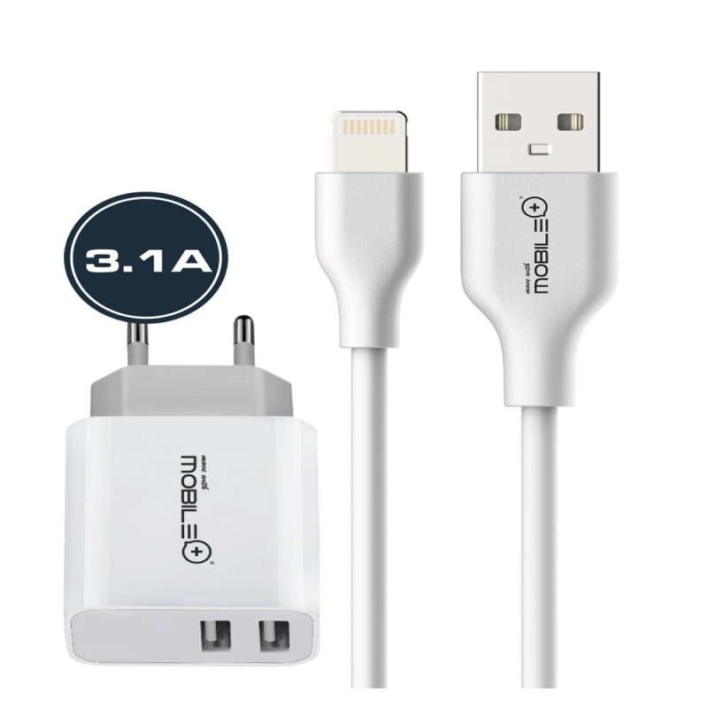 Cargador Doble con Cable USB- 3.1A  Lightning  Doble Carga Eficiente