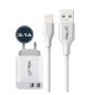 Cargador Doble con Cable USB- 3.1A  Lightning  Doble Carga Eficiente
