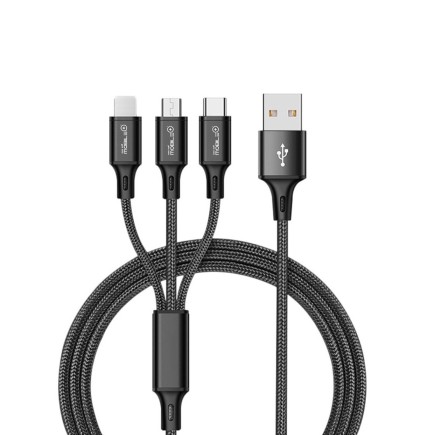 Cable de Carga 3 en 1 USB-A a Lightning, Micro USB y Tipo C Conectividad Versátil para Dispositivos Móviles