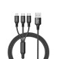 Cable de Carga 3 en 1 USB-A a Lightning, Micro USB y Tipo C Conectividad Versátil para Dispositivos Móviles Cable de Carga 3 en 1 USB-A a Lightning, Micro USB y Tipo C Conectividad Versátil para Dispositivos Móviles