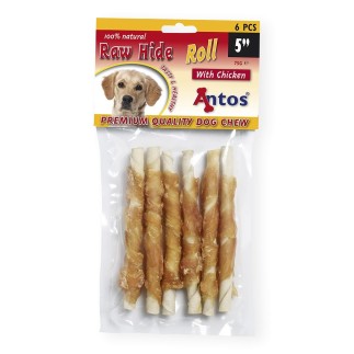 Rolinhos de couro cru branco com frango - 5-6 pedaços