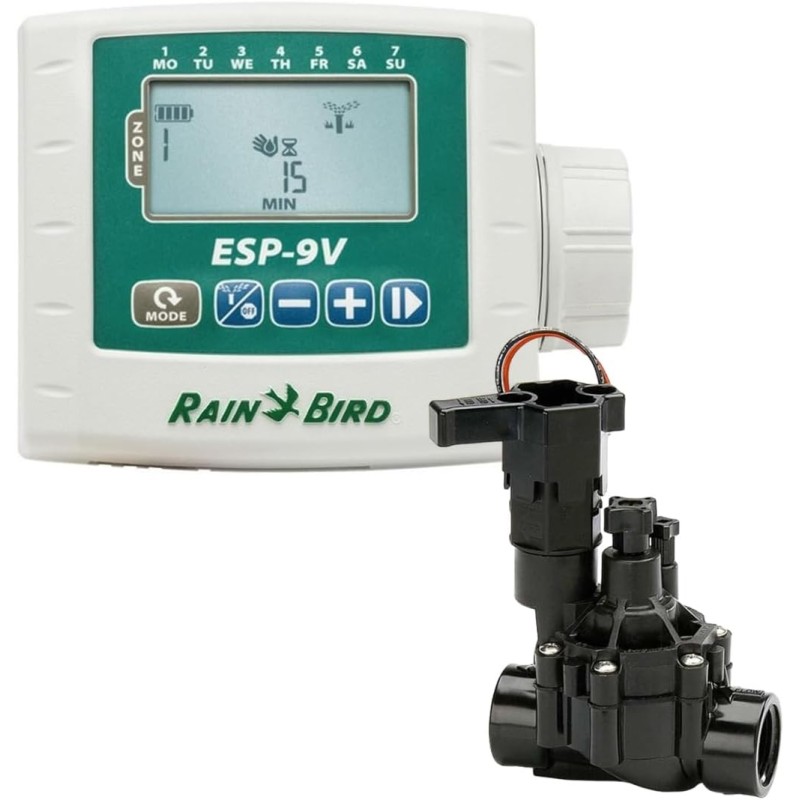 Kit Programador de Riego Rain Bird ESP-9V 1 Estación (Batería) con Válvula Kit Programador de Riego Rain Bird ESP-9V 1 Estación (Batería) con Válvula