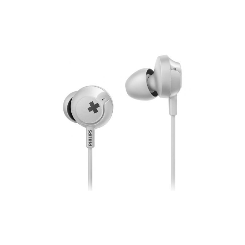Fones de ouvido Philips SHE4305WT brancos com graves profundos e microfone integrado