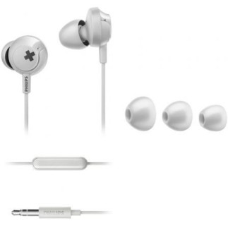 Fones de ouvido Philips SHE4305WT brancos com design ergonômico e graves