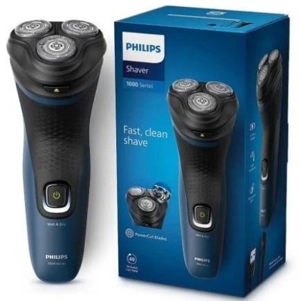 Philips S1151 Rasoio Wet and Dry 3D Testine 40min Batteria Blu