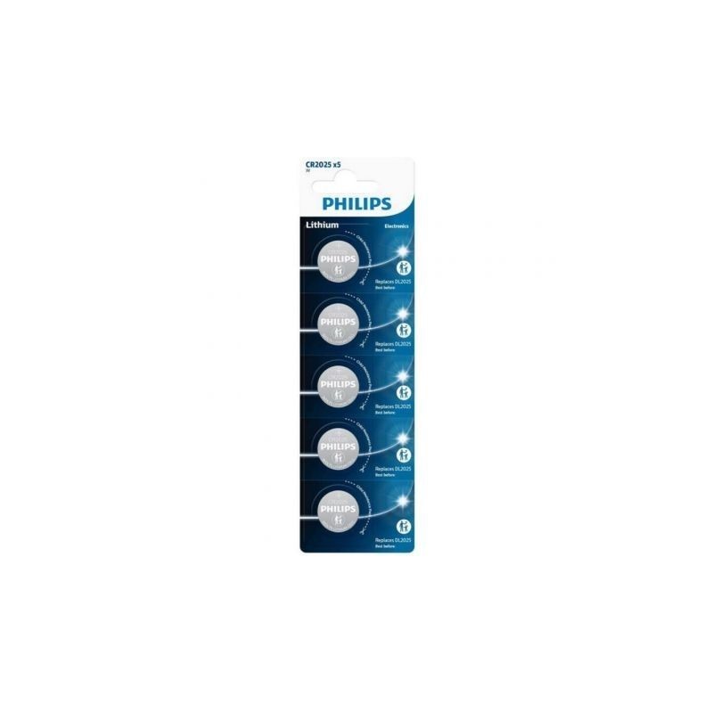 Pack de 5 Pilas Philips CR2025P5 01B Lithium 3V Precisión Larga Duración