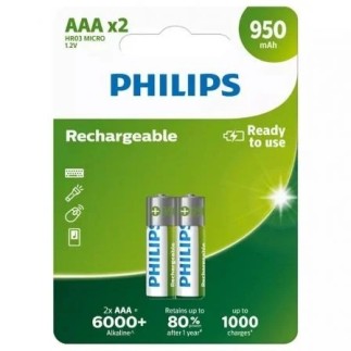Pack 2 Pilas Recargables AAA Philips R03B2A95 10 NiMH 1.2V 950mAh