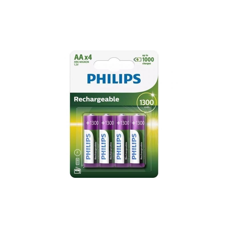 Pack 4 Pilas Recargables AA Philips R6B4A130 10 NiMH 1.2V 1300mAh Pack 4 Pilas Recargables AA Philips R6B4A130 10 NiMH 1.2V 1300mAh