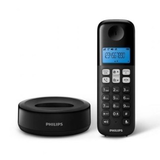Telefone sem fio viva-voz Philips D1611B preto com visor