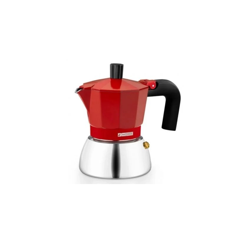 Caffettiera Monix Induction Inox da 3 tazze, rossa, alluminio e acciaio