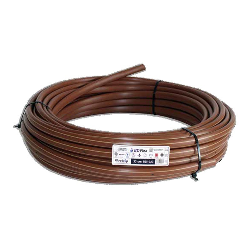 Tubería Autocompensante - Goteros Integrados cada 33 cm Bluedrop BD-FLEX - Enterrable, Antiraíces  (Rollo 25 m)