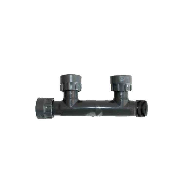 Colector de 2 Salidas - 1” H Giratoria x 2 Salidas 1” H Giratoria x 1” M, Montaje Rápido sin Herramientas