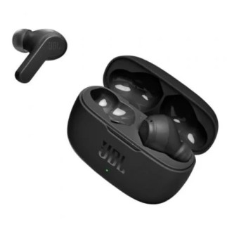 Fones de ouvido Bluetooth JBL Wave 200TWS com bateria de 5 horas e estojo preto
