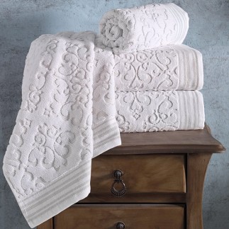 Serviette GARYhome® EMILE 100×150 cm Blanc/Gris 100% coton