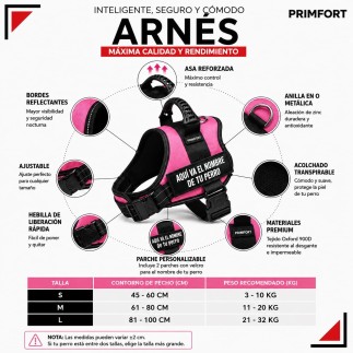 Harnais pour chien personnalisé rose, taille L (21-32 kg) | PRIMFORT