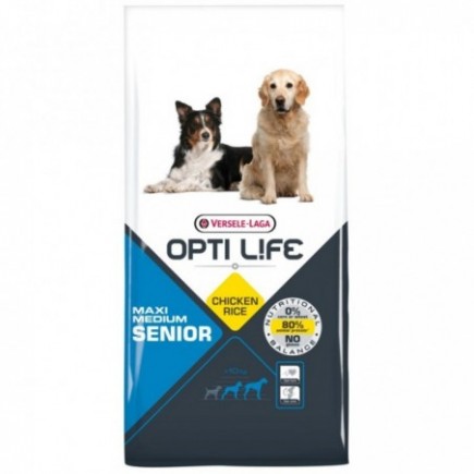 Compre OPTI Life Senior Medium e Maxi Dog Food com Frango e Arroz 12,5 kg